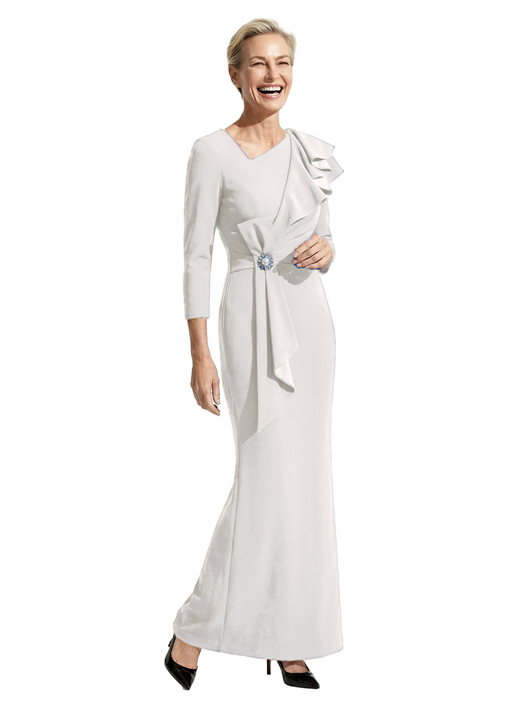 Chicsew Elegant Asymmetric Sleeves Ruffles Floor Length Mermaid Mother Of The Groom Dress