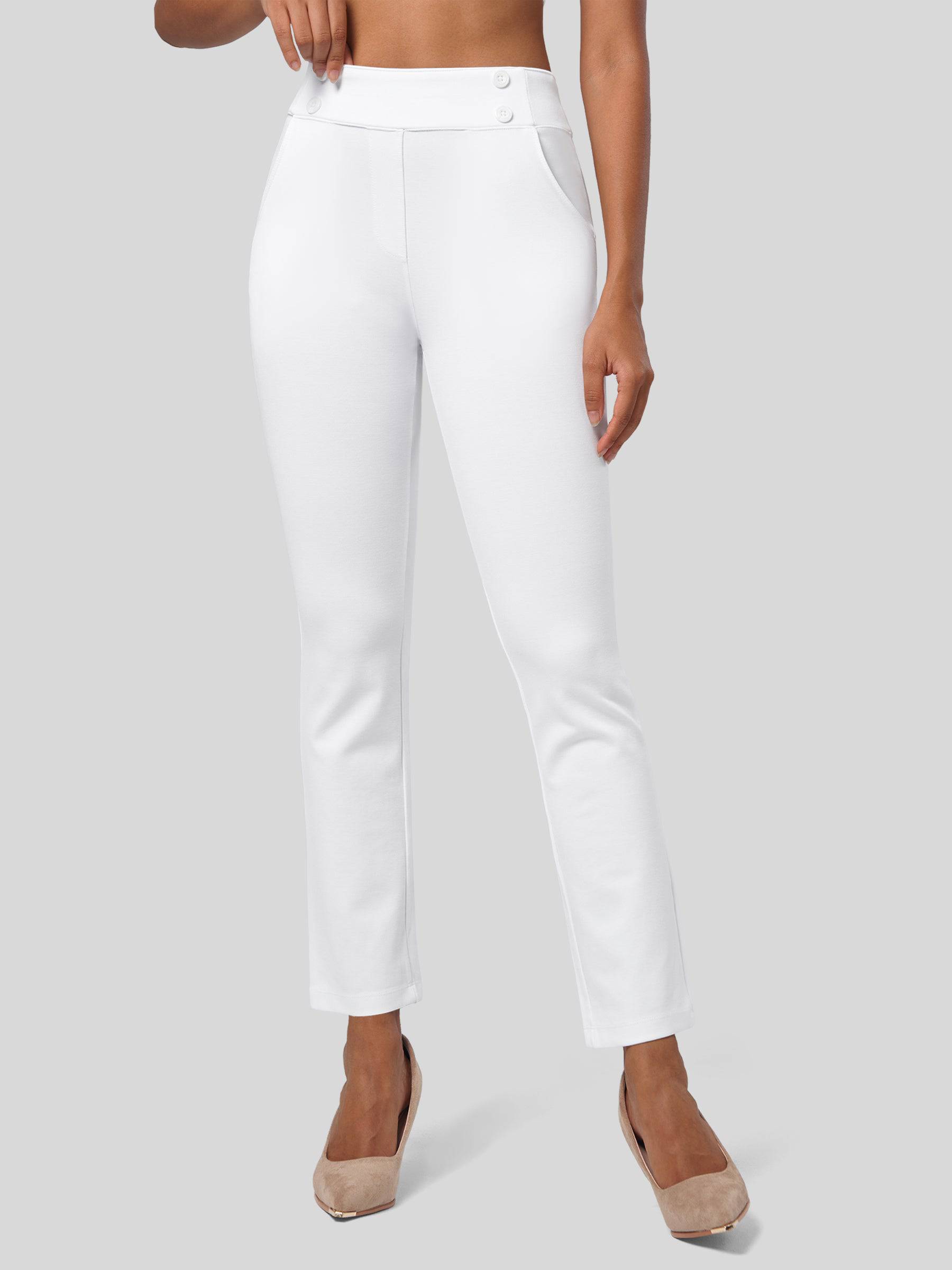 Women's Cropped Yoga Dress Pants - White L Inch