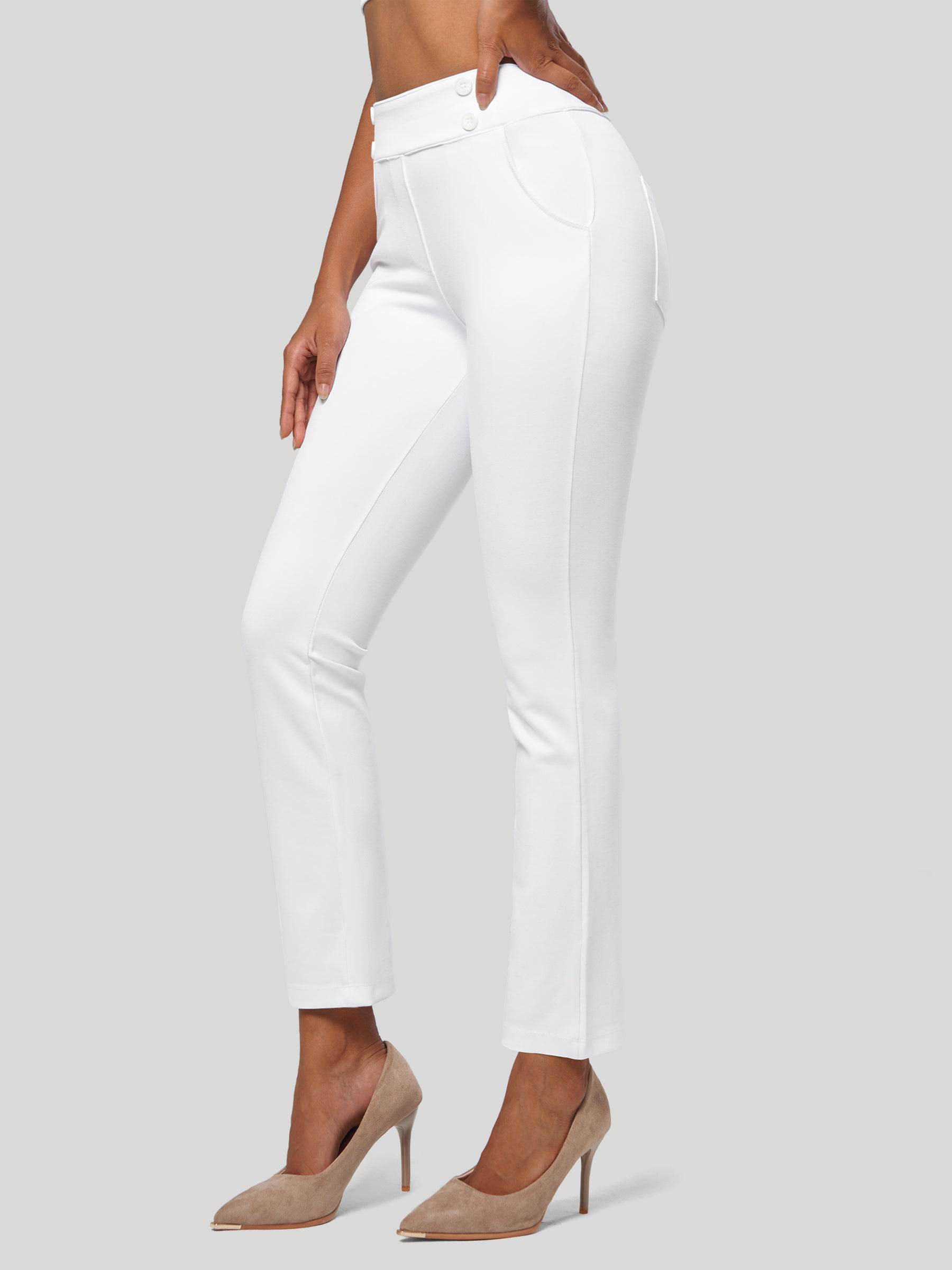 Women's Cropped Yoga Dress Pants - White Inch
