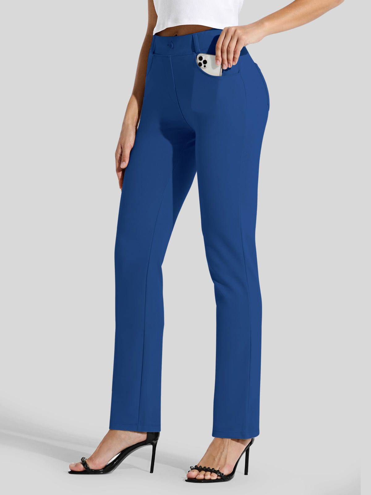 Women's Straight Leg Yoga Dress Pants Petite - Royal Blue Inch