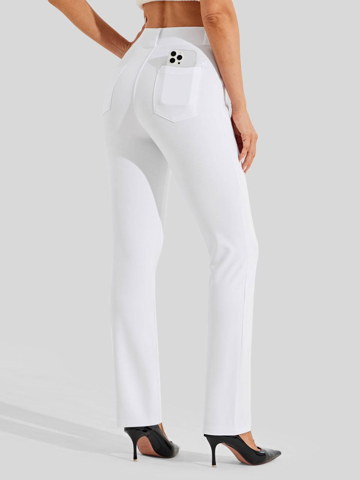 Women's Straight Leg Yoga Dress Pants Petite - White Inch