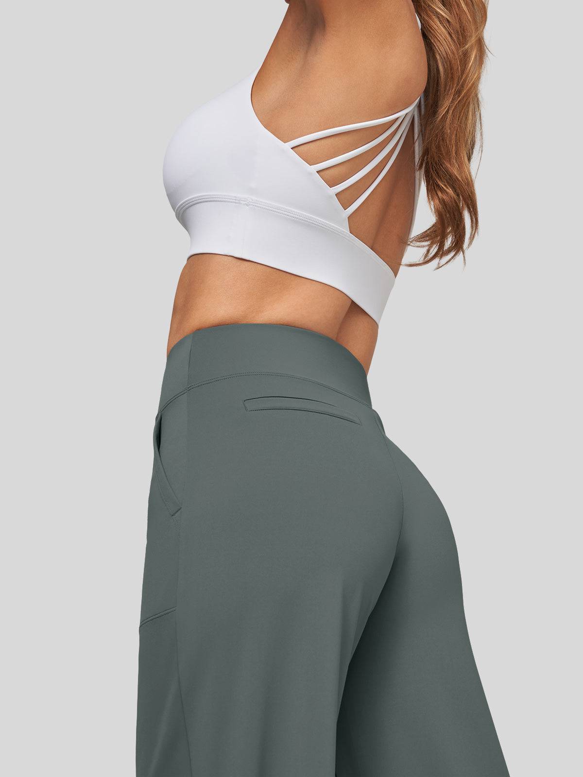 Women's High Rise Yoga Dress Pants - Fir Green L Inch