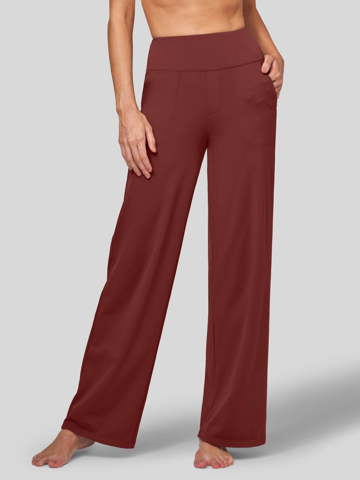 Women's High Rise Yoga Dress Pants - Wine Red L Inch