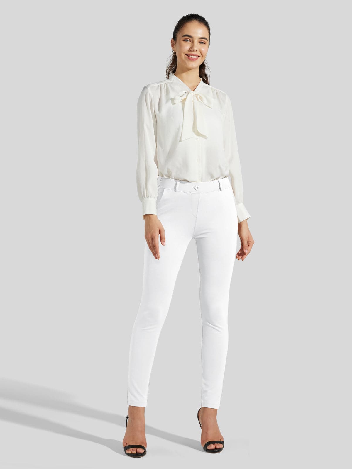 Women's Stretch Skinny Yoga Dress Pants - White Inch