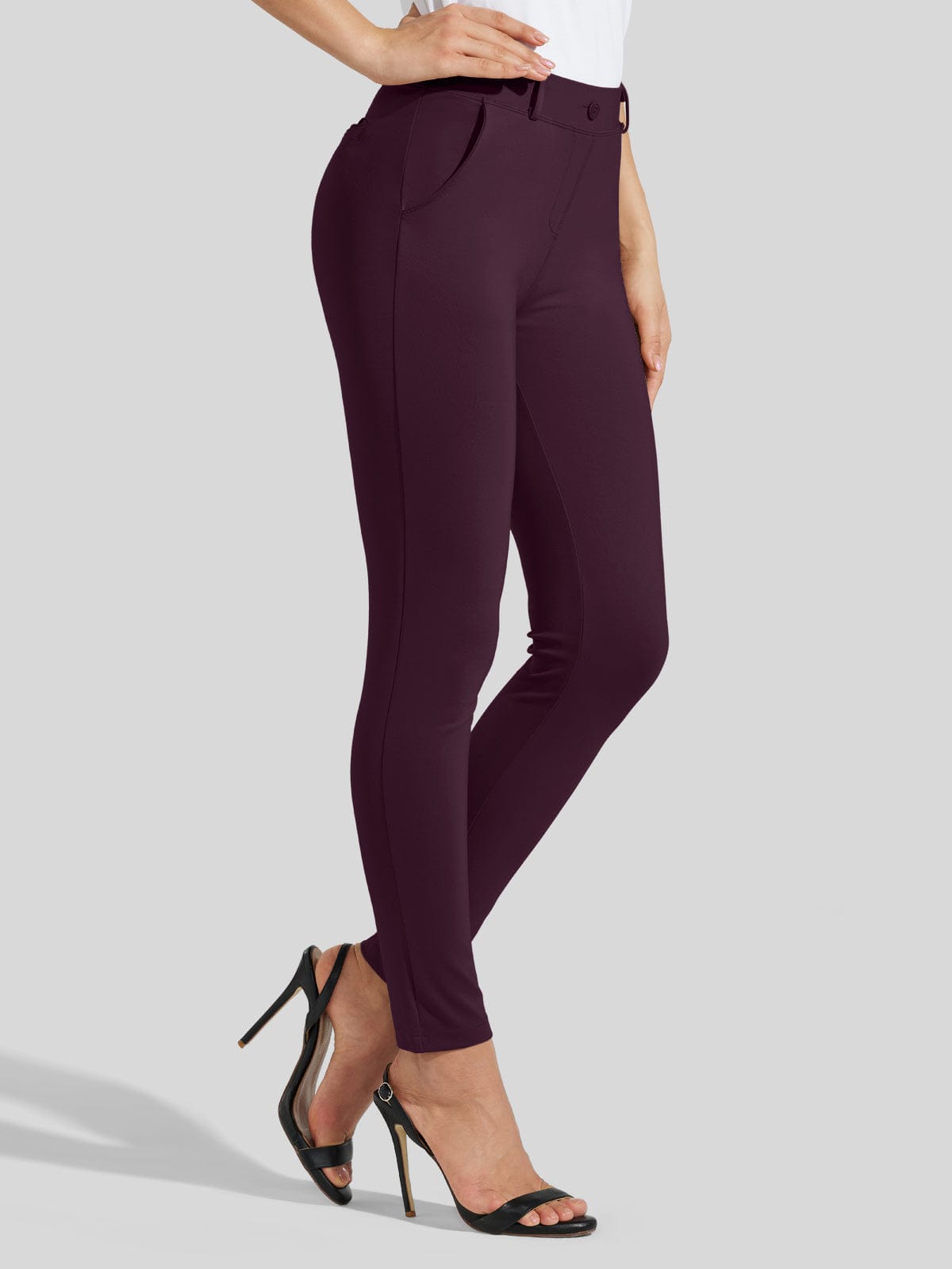 Women's Skinny Yoga Dress Pants - Wine Red Inch