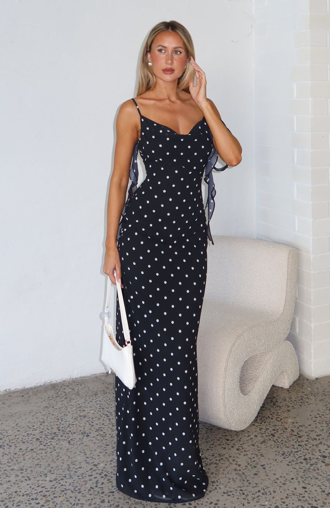 Love Blossoms Maxi Dress BlackWhite Polka Dot