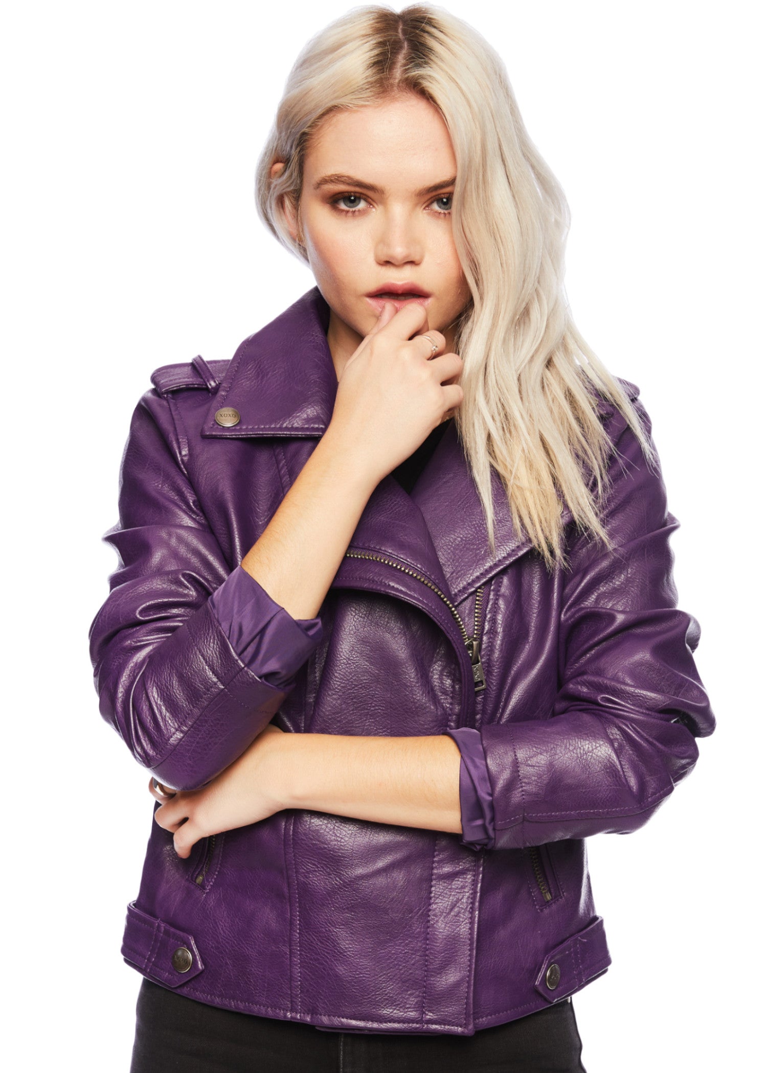 Midnight Rambler Purple Faux Leather Moto Biker Jacket - L Purple