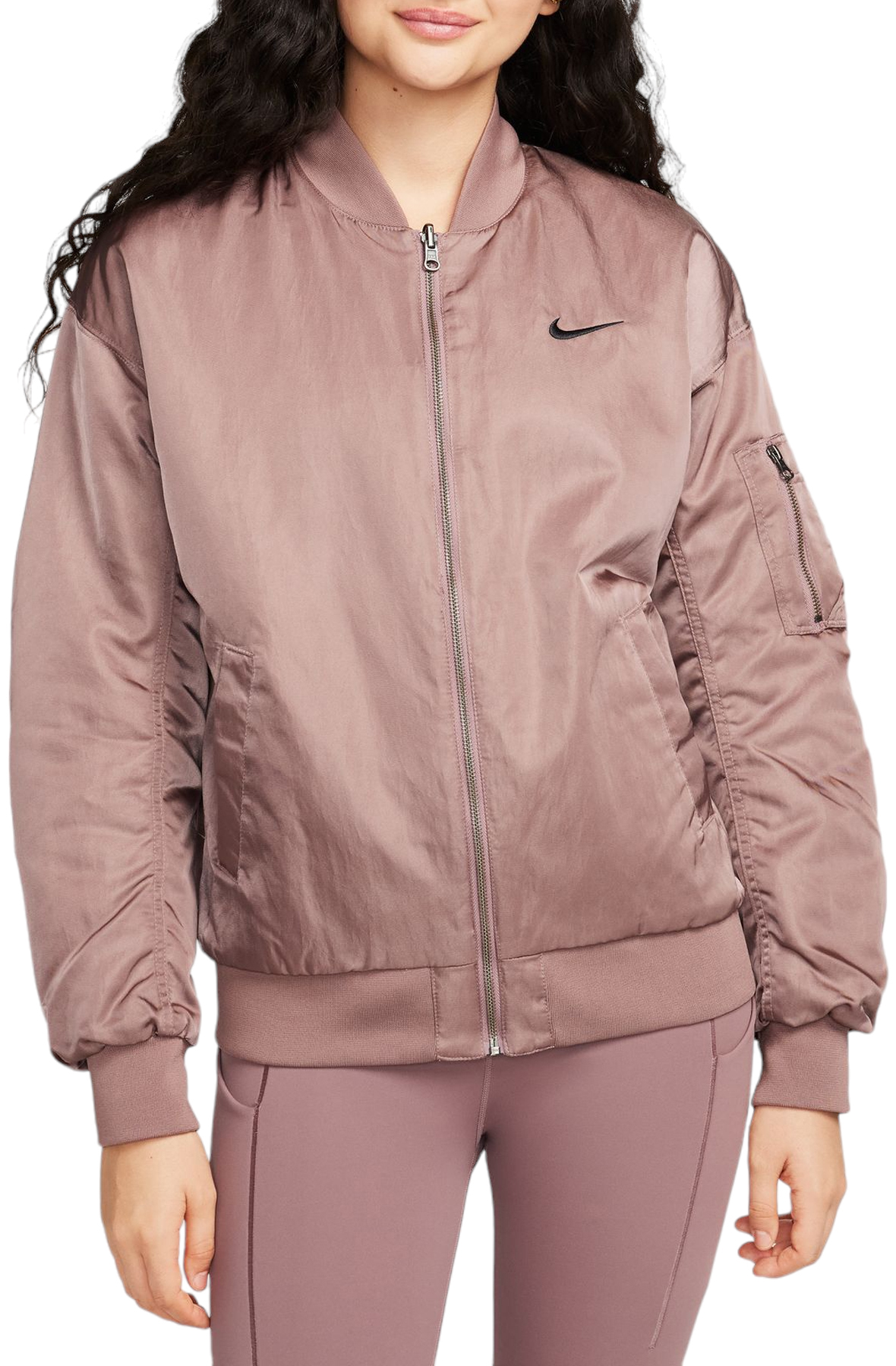 Women Sportswear Reversible Varsity Bomber Jacket Smokey MauvePlatinum VioletBlack Jackets S Smokey MauvePlatinum VioletBlac