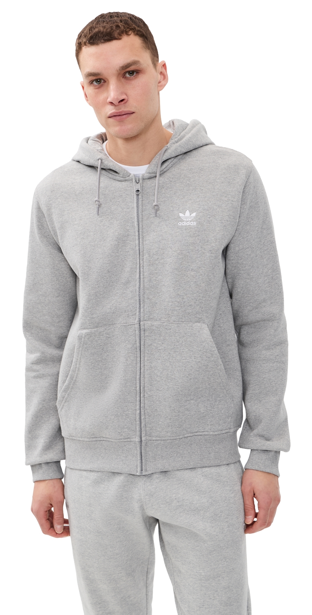 adidas Trefoil Essentials Full Zip Hoodie Medium Grey HeatherWhite