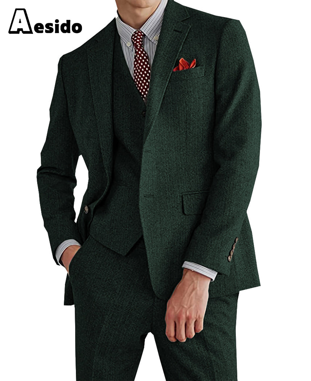 Aesido Pieces Mens Suit For Wedding Blazer+Vest+Pants - Coffee R