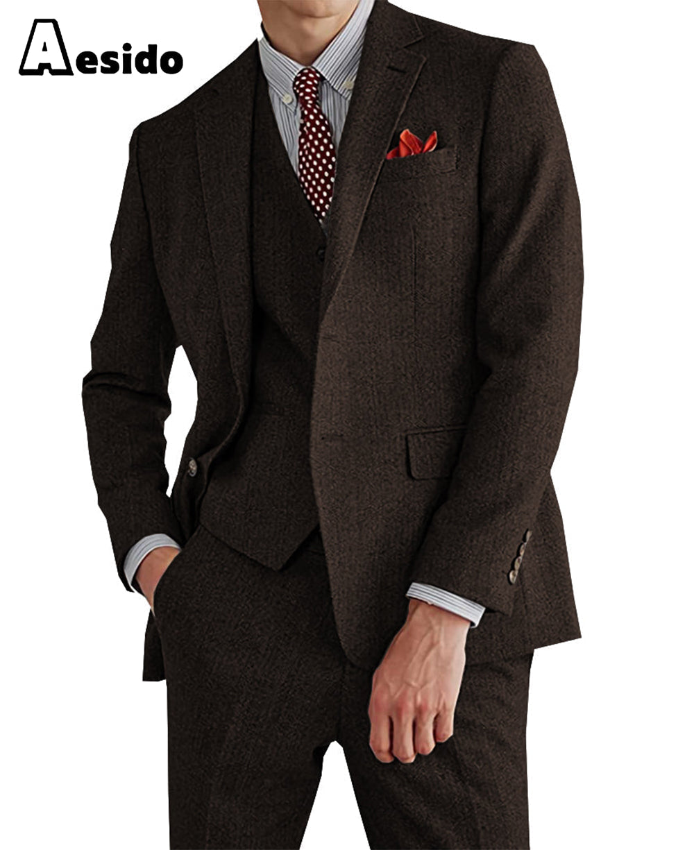 Aesido Pieces Mens Suit For Wedding Blazer+Vest+Pants - Hunt Green R