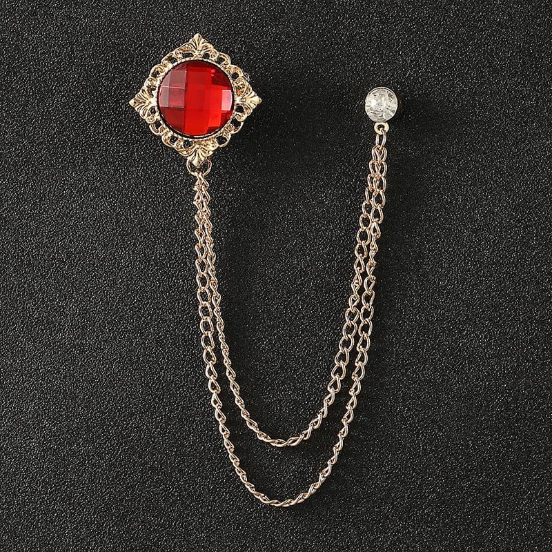 Chic Chain Brooch for Blazer Trendy Suit Accessory - Square red