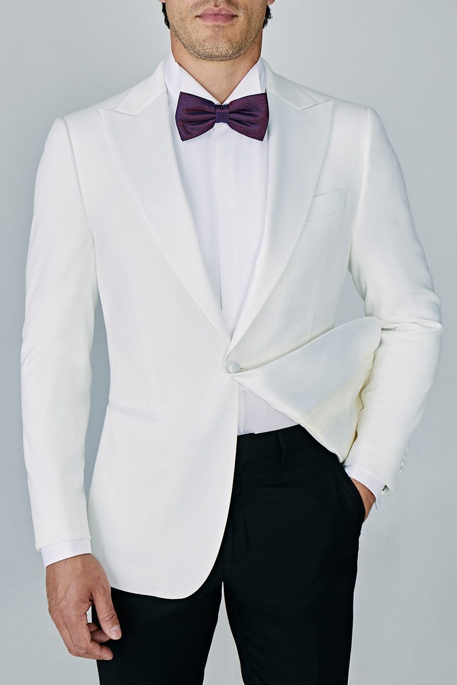 White Peak Lapel Single Button Mens Blazer - White R