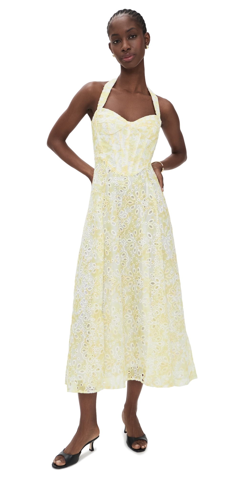 BARDOT Pollie Halter Midi Dress Yellow Floral