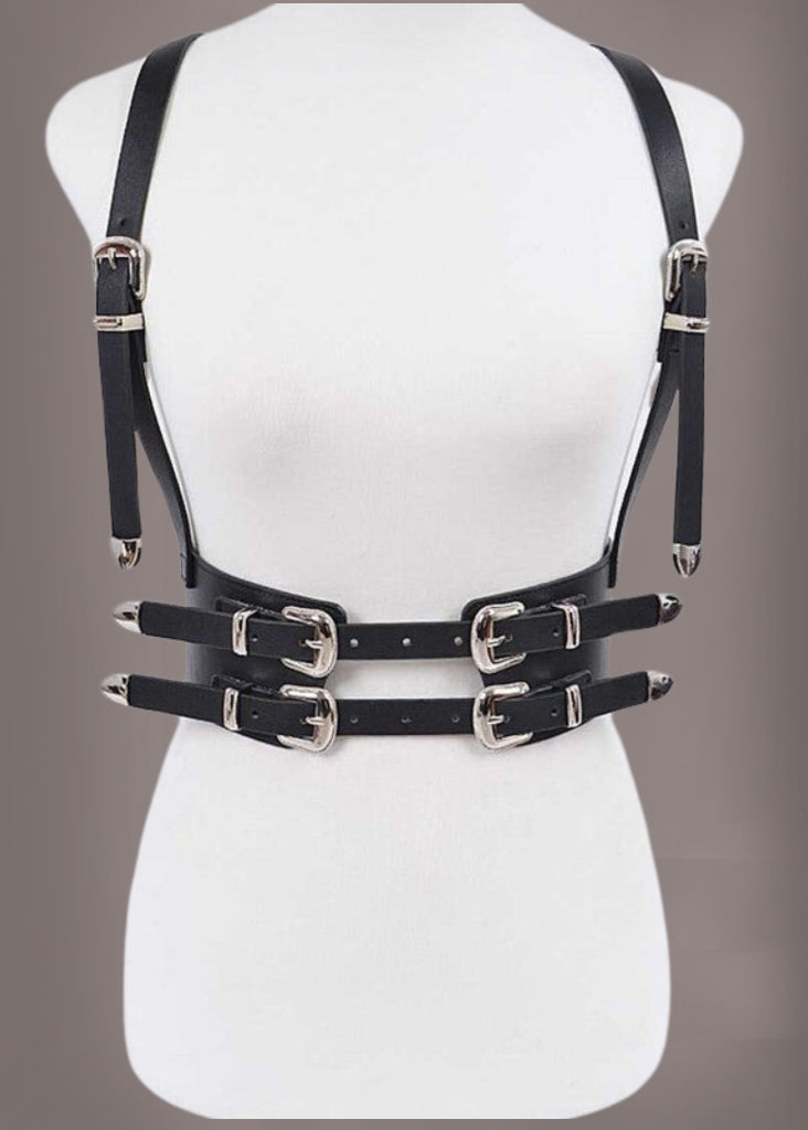 Buckle Suspender Harness Corset Belt - WhiteGold OS