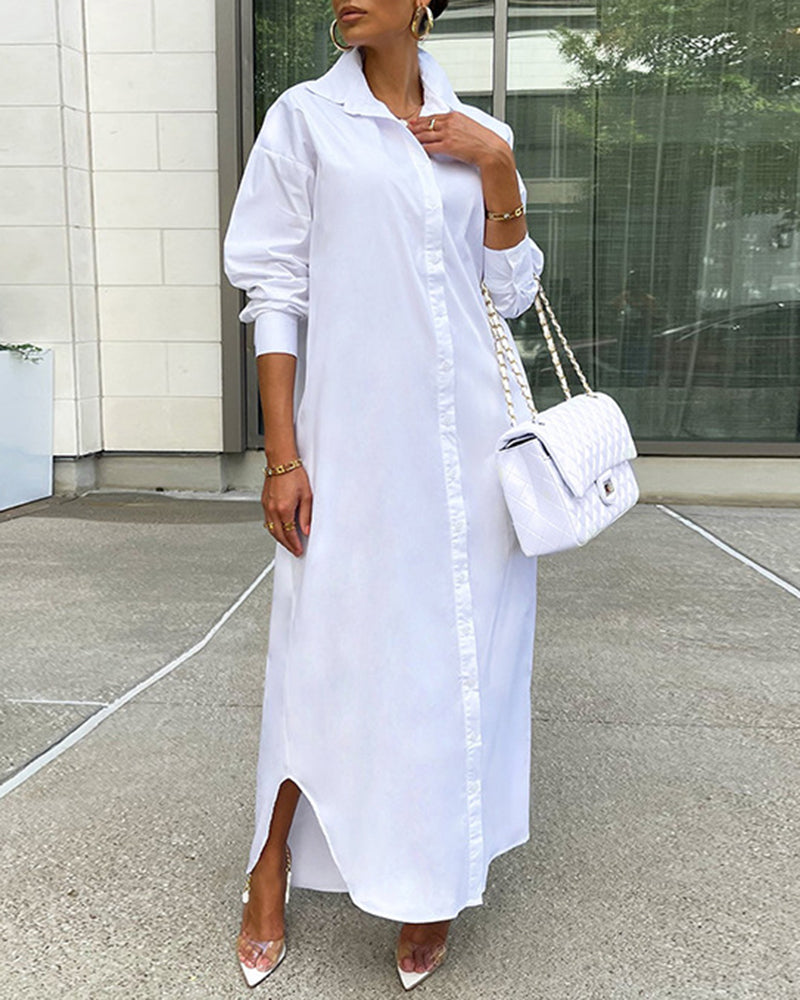 Zeagoo Women's Button Down Maxi Shirts Dress Long Sleeve Collared V Neck Kaftan Loose Long Dress Coat - White