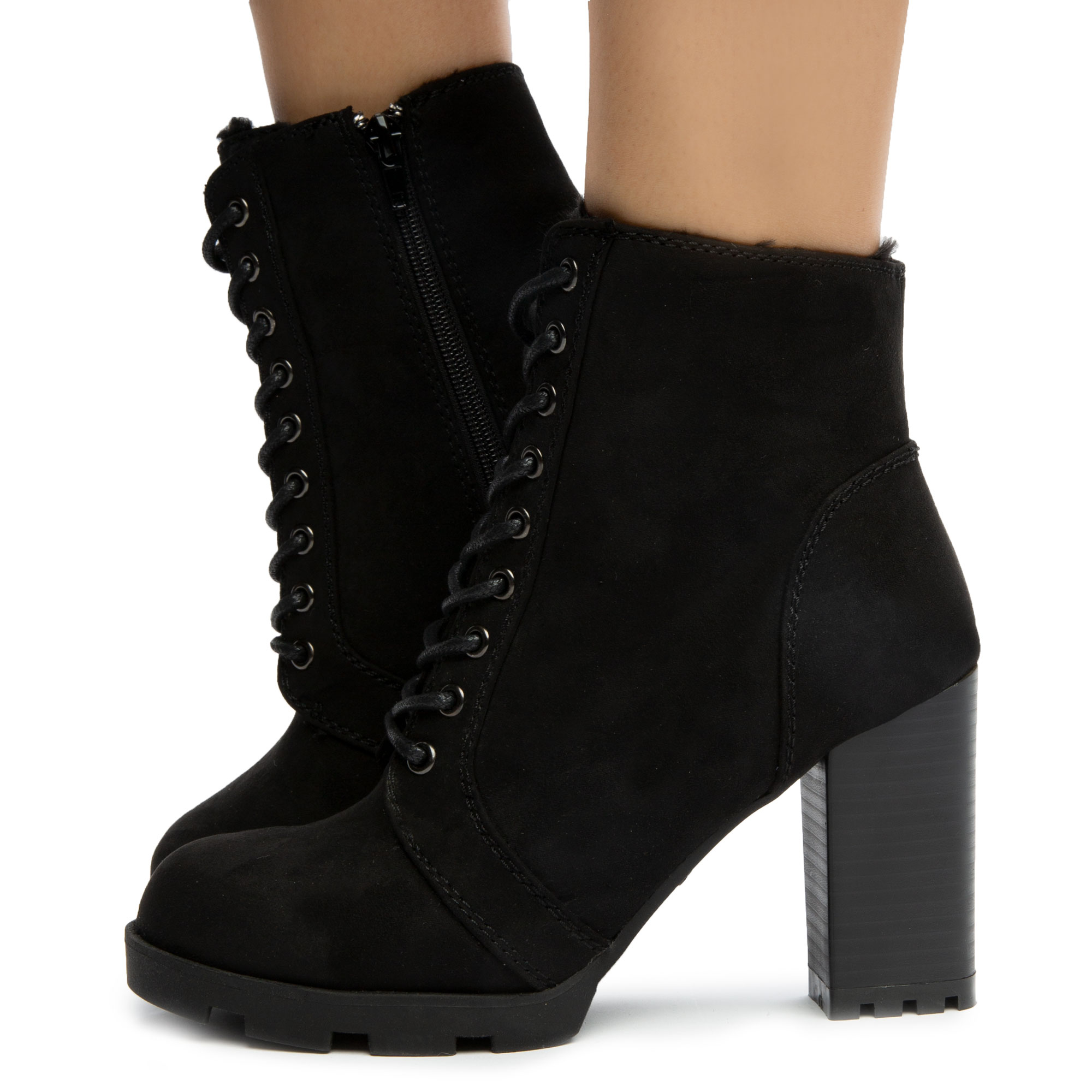 Women Pilate- Ankle Heel Booties Black Boots Black