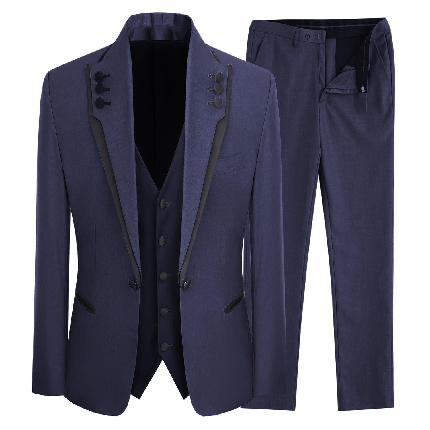Ceehuteey Western Mens Piece Suit Blazer Vest Pant for for wedding party - Navy R