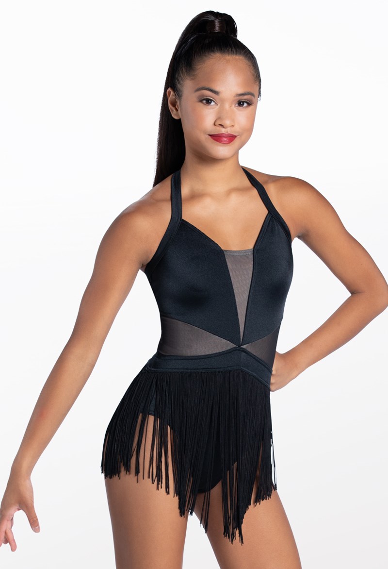 Lustre Fringe Halter Dress - Black - Small Child - Dance Dress D