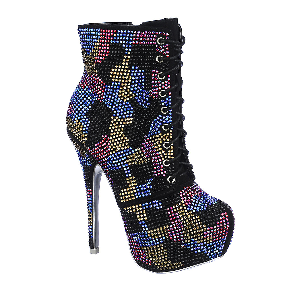 Women Platform High Heel Ankle Boot Black Black Boots Black