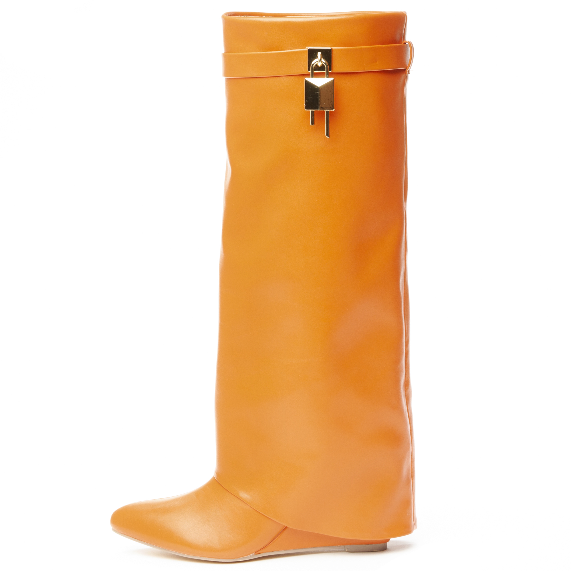 Women Mutto- Drape Knee High Boot Orange Boots . Orange