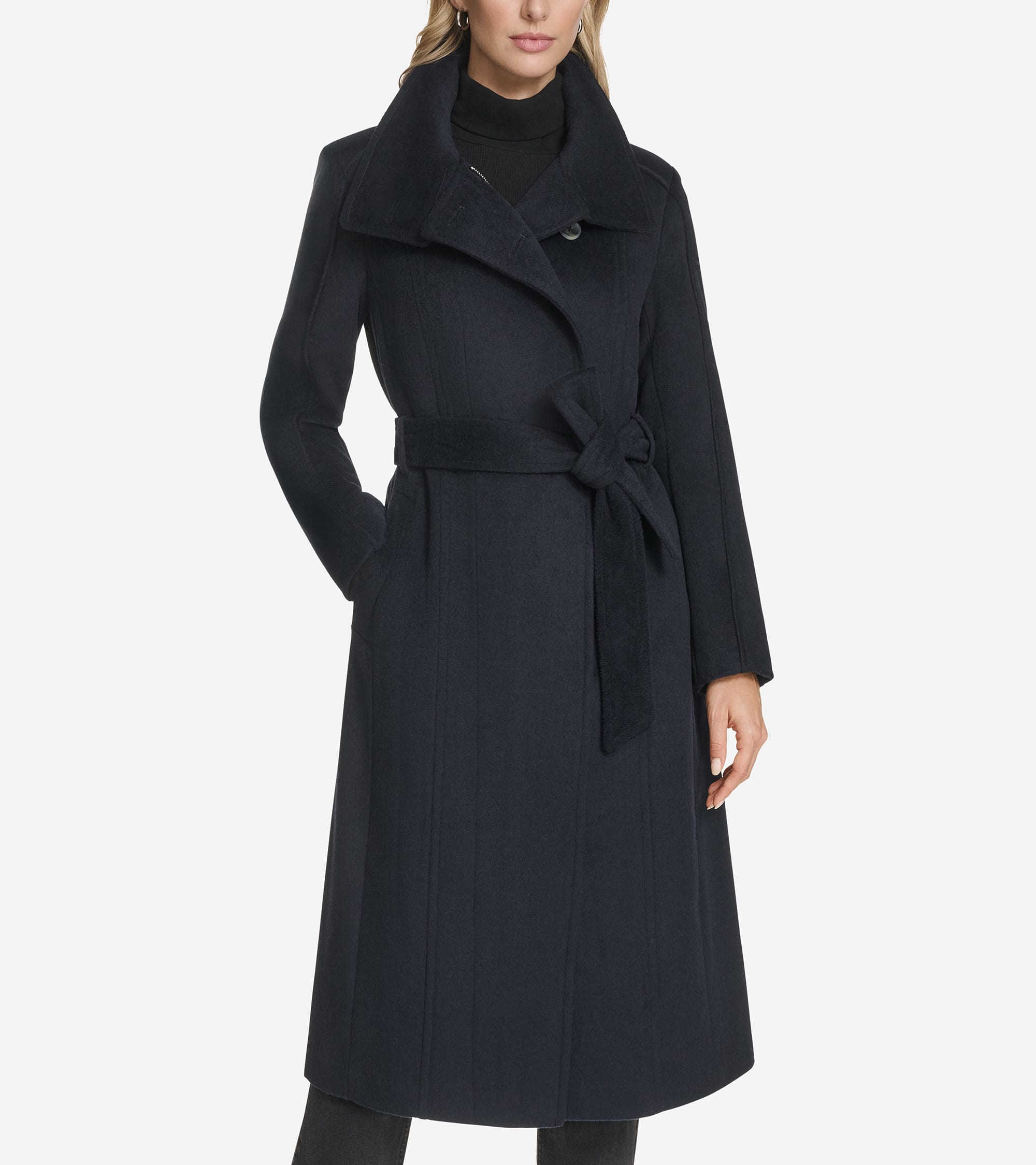 Cole Haan Women's Slick Wool Belted Coat - Blue Size