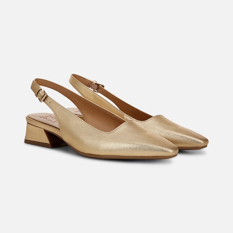 Naturalizer Ginger Slingback Shoes, Dark Gold Faux Leather Fabric, .M Block Heels, Strap