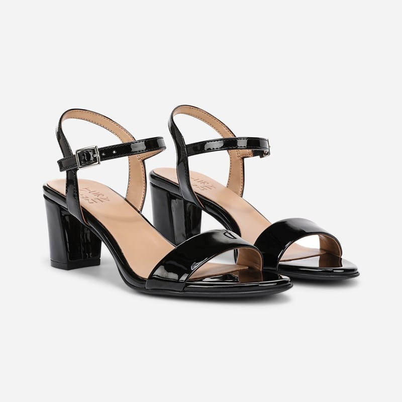 Naturalizer Bristol Dress Sandals, Black Patent Faux Leather Fabric, .W Almond Toe, Block Heels