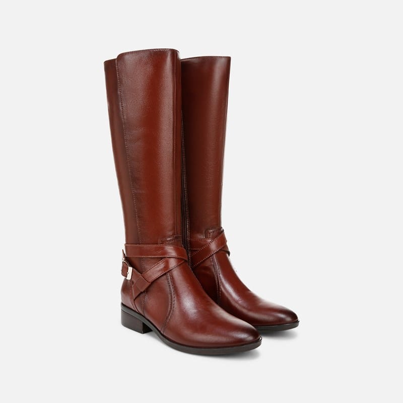 Naturalizer Rena Narrow Calf Riding Boots, Deep Saddle Brown Leather, .M Block Heels, Zip Closure