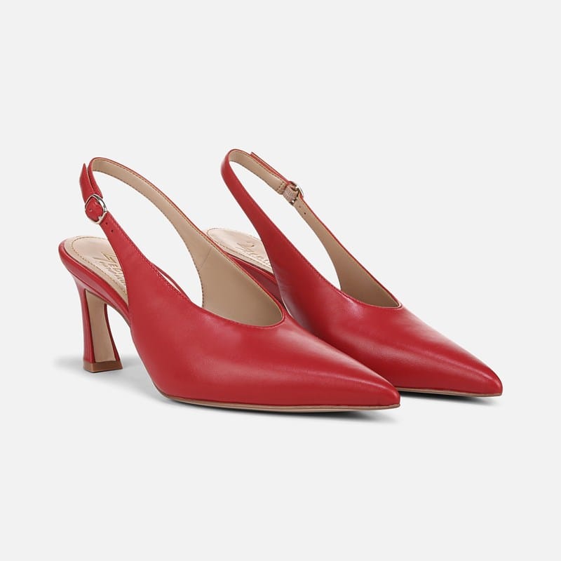 EDIT Elaine Slingback Dress Shoes, Crimson Red Leather, . W Pointed Toe, Strap, Rubber Outsole