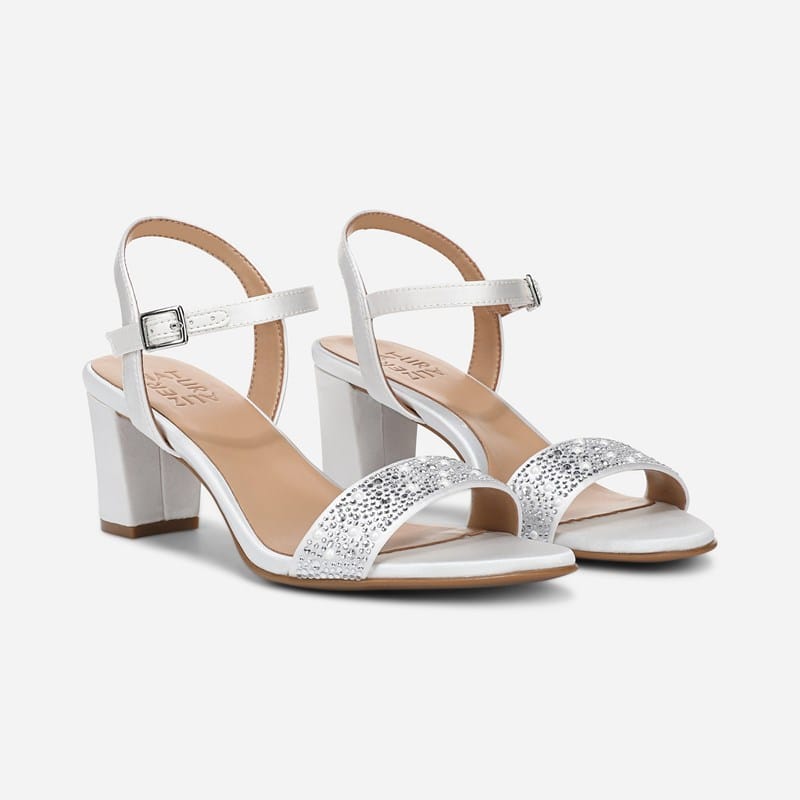 Naturalizer Bristol Dress Sandals, Pearl White Fabric, .W Almond Toe, Block Heels