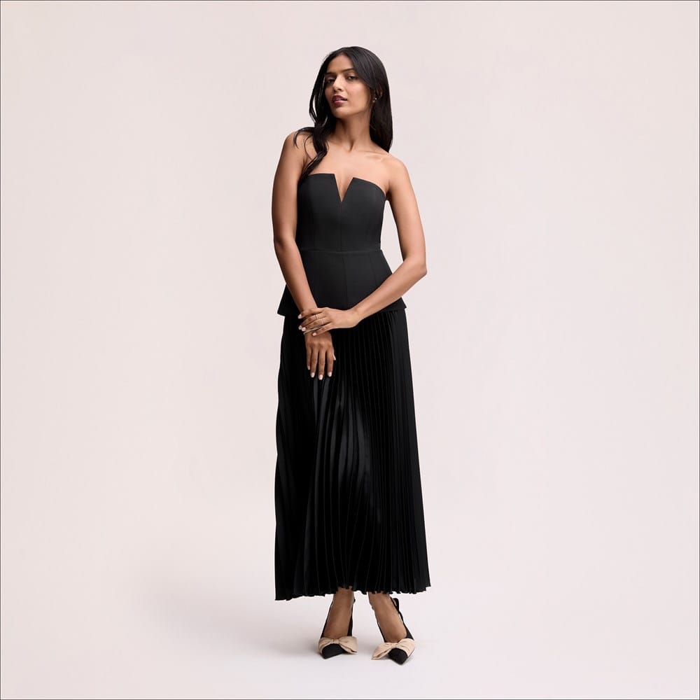 Strapless Pleated Maxi Dress Black
