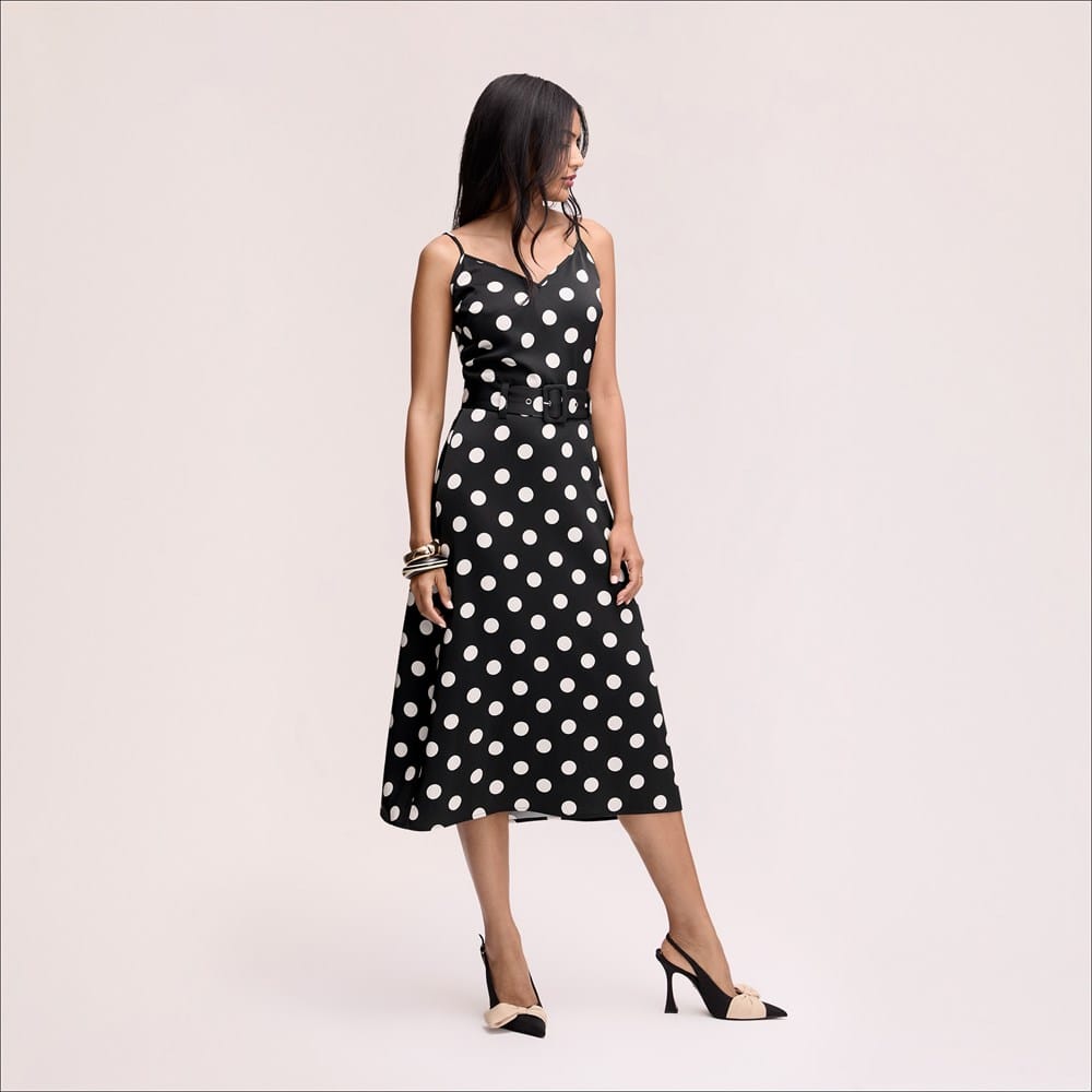 Belted Dot Maxi Dress Polka Dot