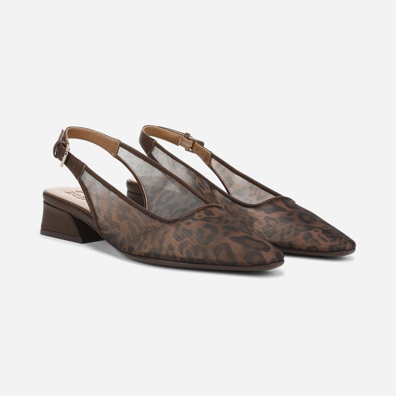Naturalizer Ginger Slingback Shoes, Leopard Print Mesh Fabric, .M Block Heels, Strap
