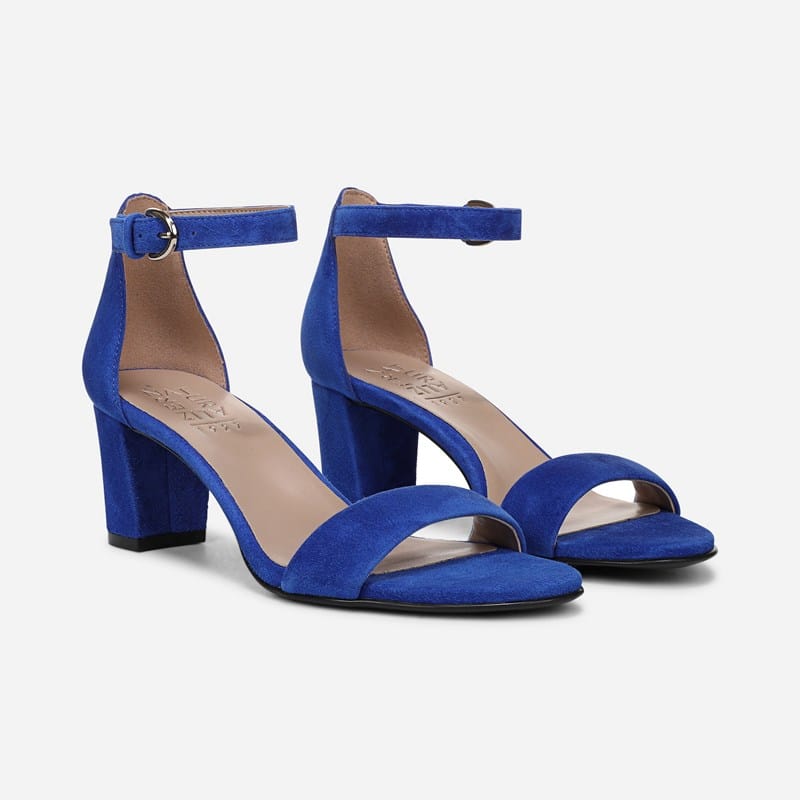 Naturalizer Vera Dress Sandals, Photon Blue Suede Fabric, .M Strappy Style, Open Toe, Block Heels, Ankle Strap