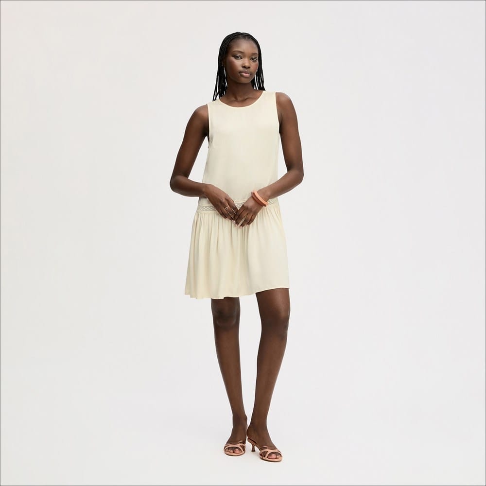 V Back Mini Tiered Dress Almond