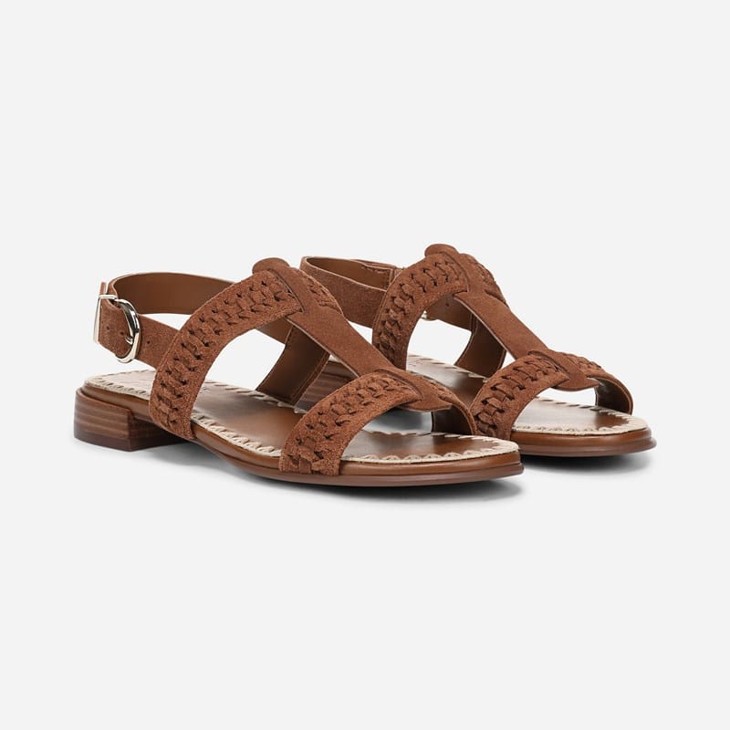 Naturalizer Nia Sandals, Walnut Brown Suede Leather, .M Open Toe, Block Heels, Slingback Strap