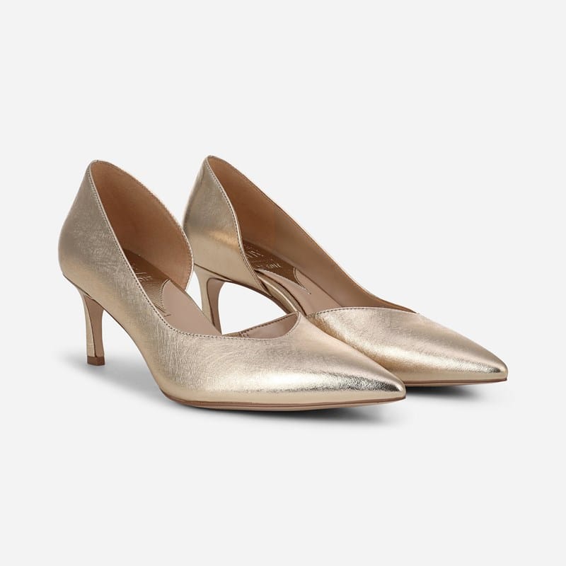 EDIT Faith Pump Shoes, Champagne Metallic Leather, .W Dress Heels, Slip-On Fit, Pointed Toe, Rubber Outsole