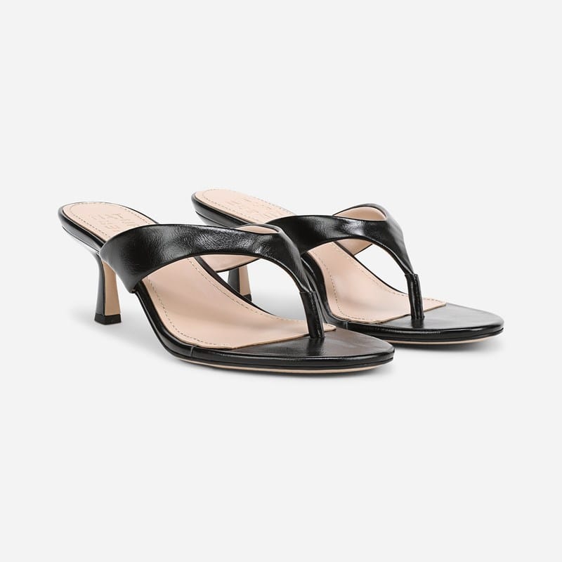 EDIT Tressa Dress Sandals, Black Faux Leather Suede, .M Slip-On, Open Toe