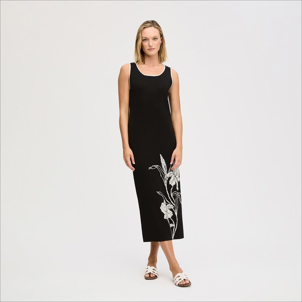 Knit Floral Maxi Dress Black