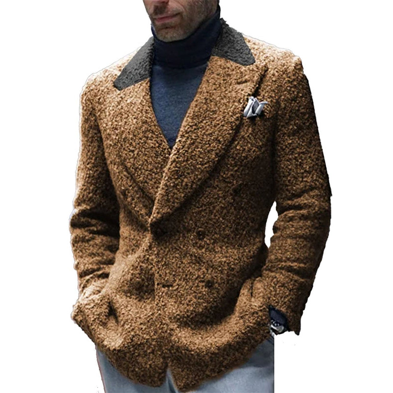 Vintage Sherpa Contrast Stitching Double Pocket Casual Retro Lapel Blazer D