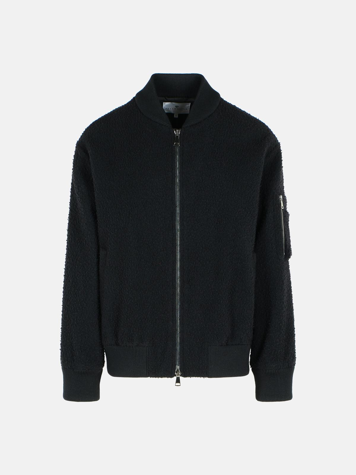 SEVEN GAUGE Black Wool Bomber Jacket