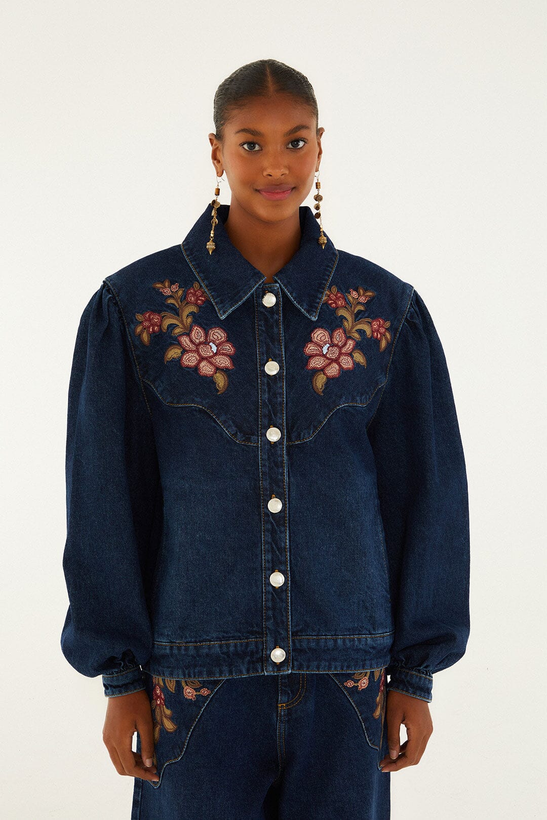 Denim Flower Embroidery Jacket, RENATA FLORAL