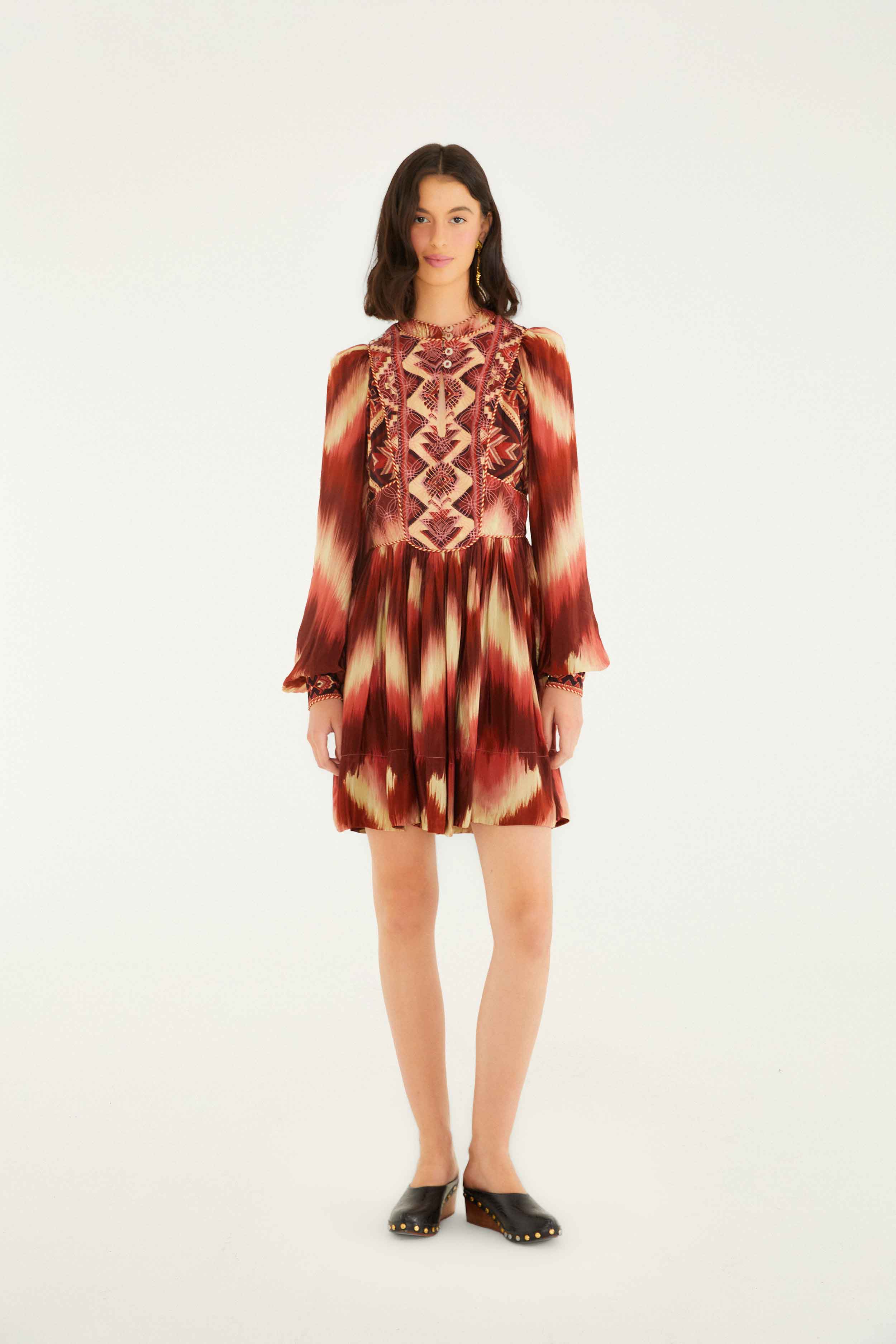 Red Amanda Stripes Tapestry Quilted Mini Dress, AMANDA STRIPES IKAT RED