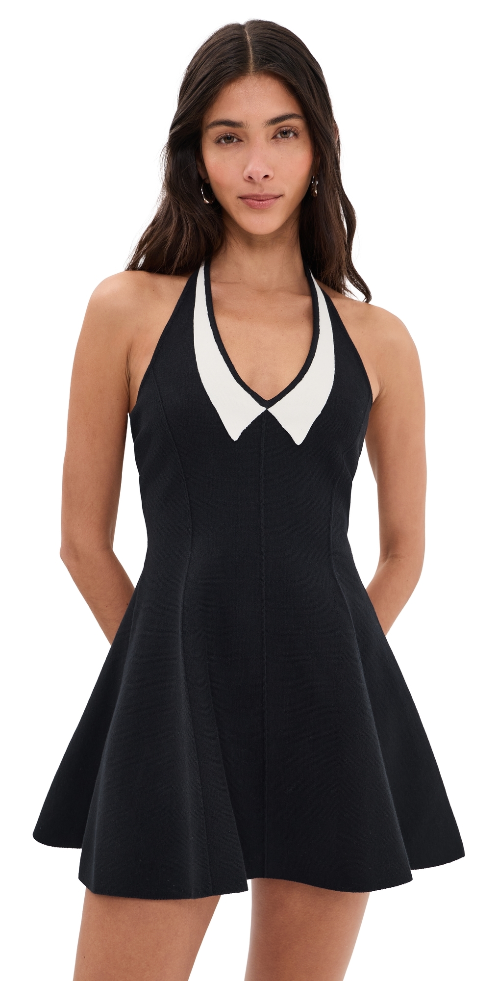 Fleur du Mal Sofia Collared Flare Dress BlackIvory