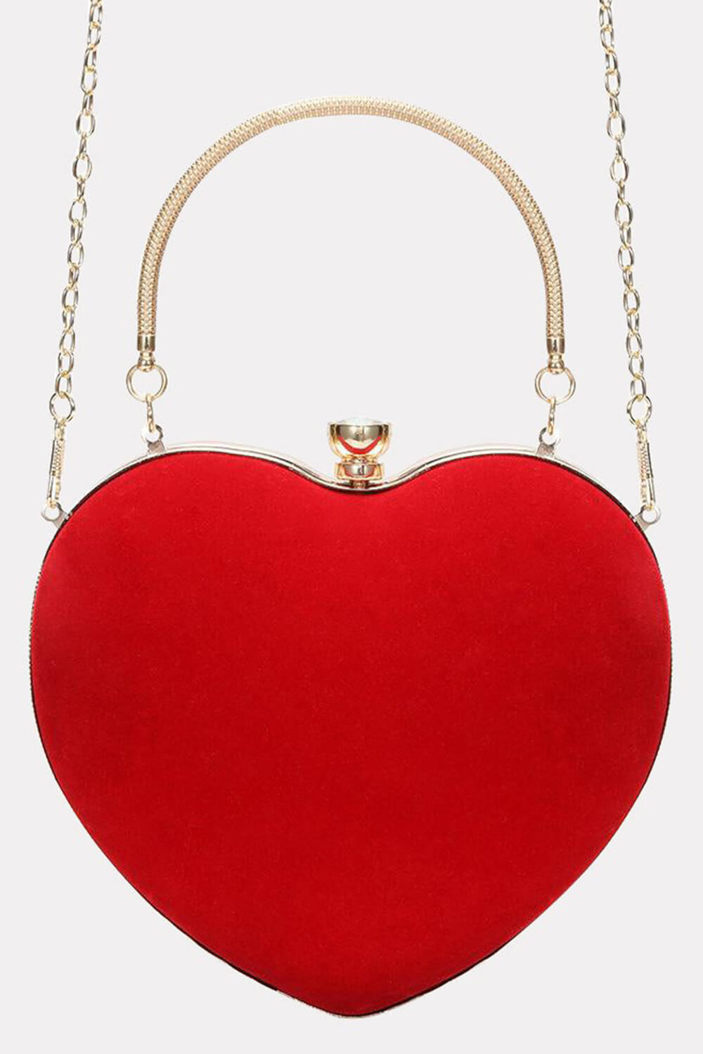 Velvet Heart Evening Clutch Bag With Chains - Onesize Red