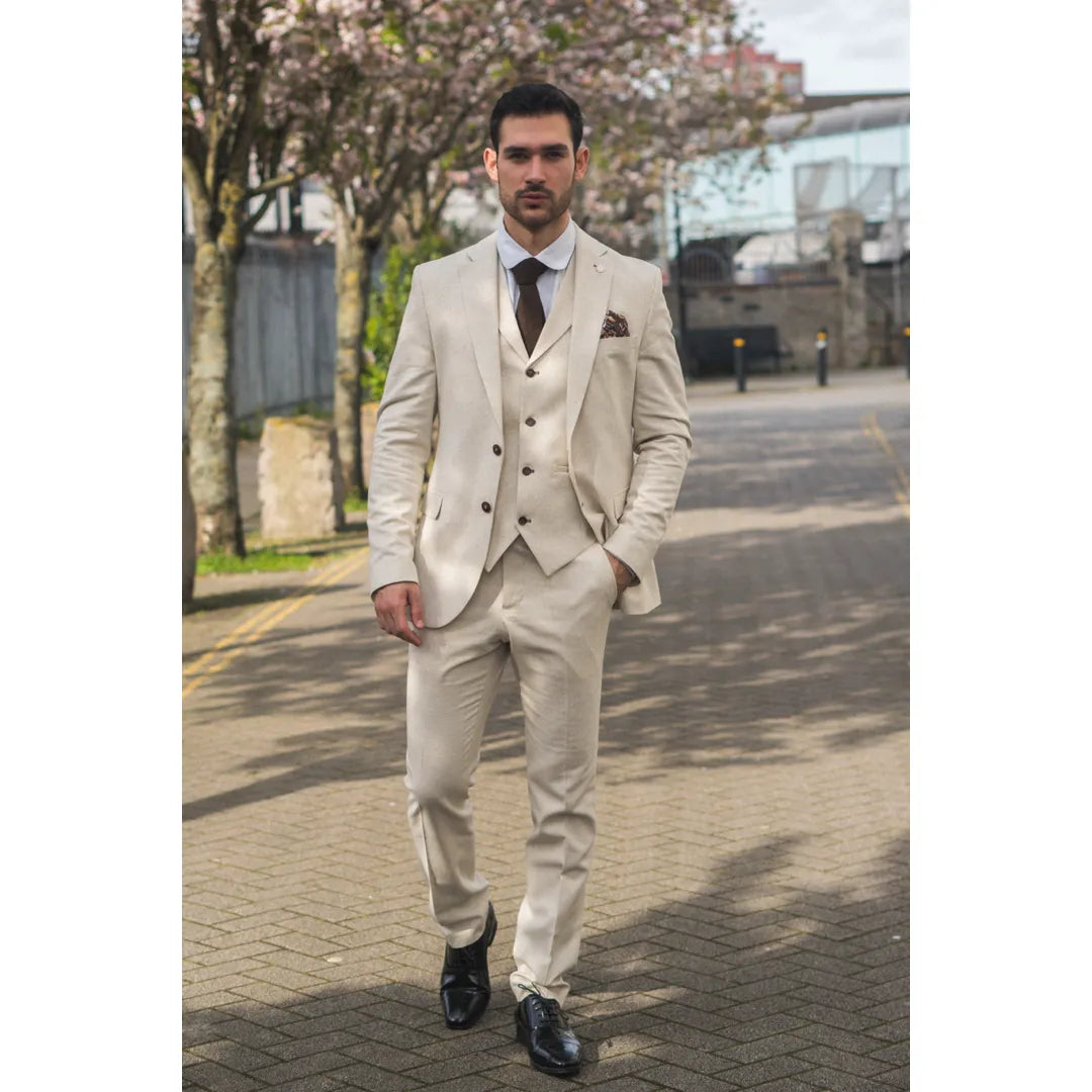 Formal Pieces Mens Suit Flat Linen Notch Lapel SuitBlazer+Vest+Pants