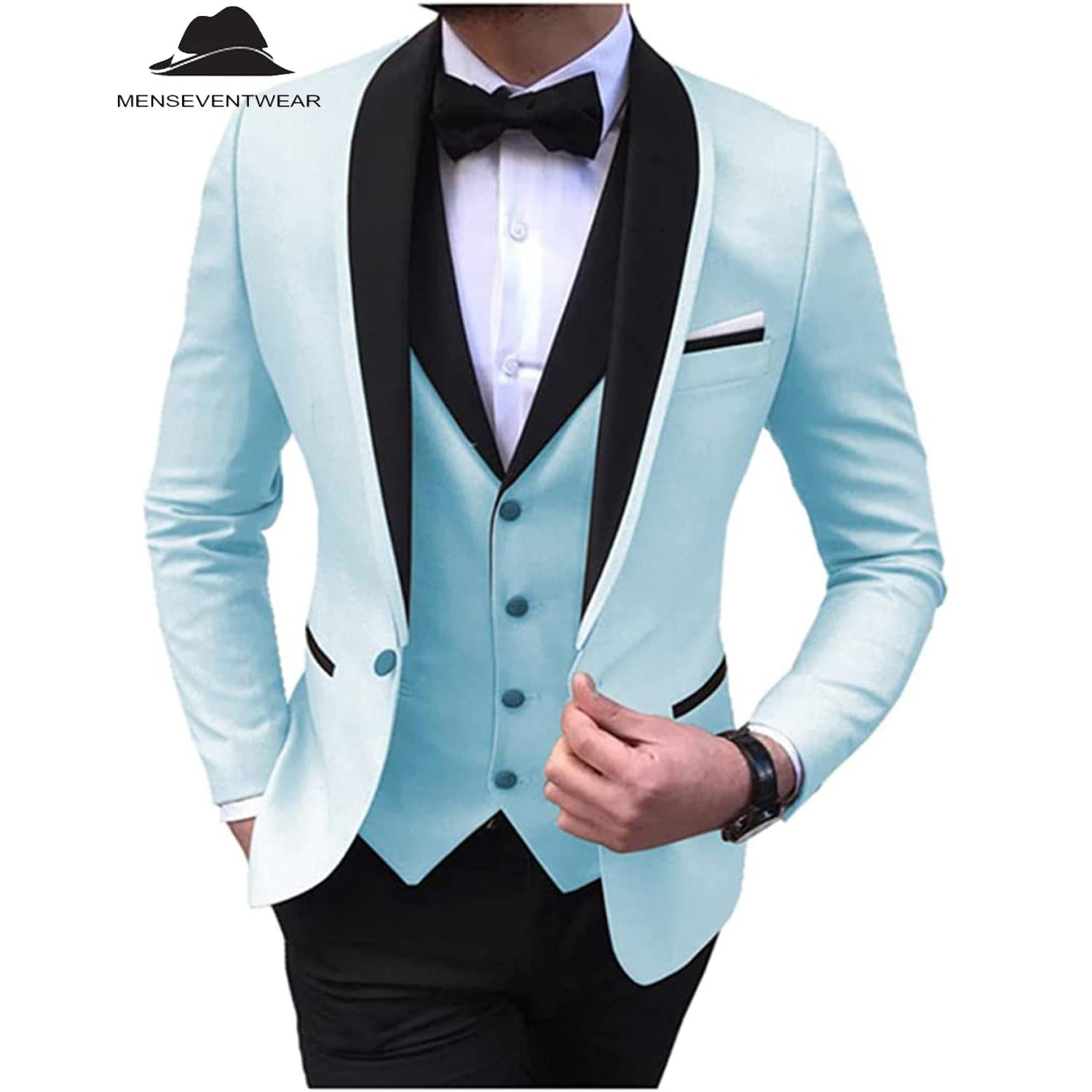 Menseventwear Formal Pieces Mens Suit Flat Shawl Lapel Tuxedos Blazer+vest+Pants