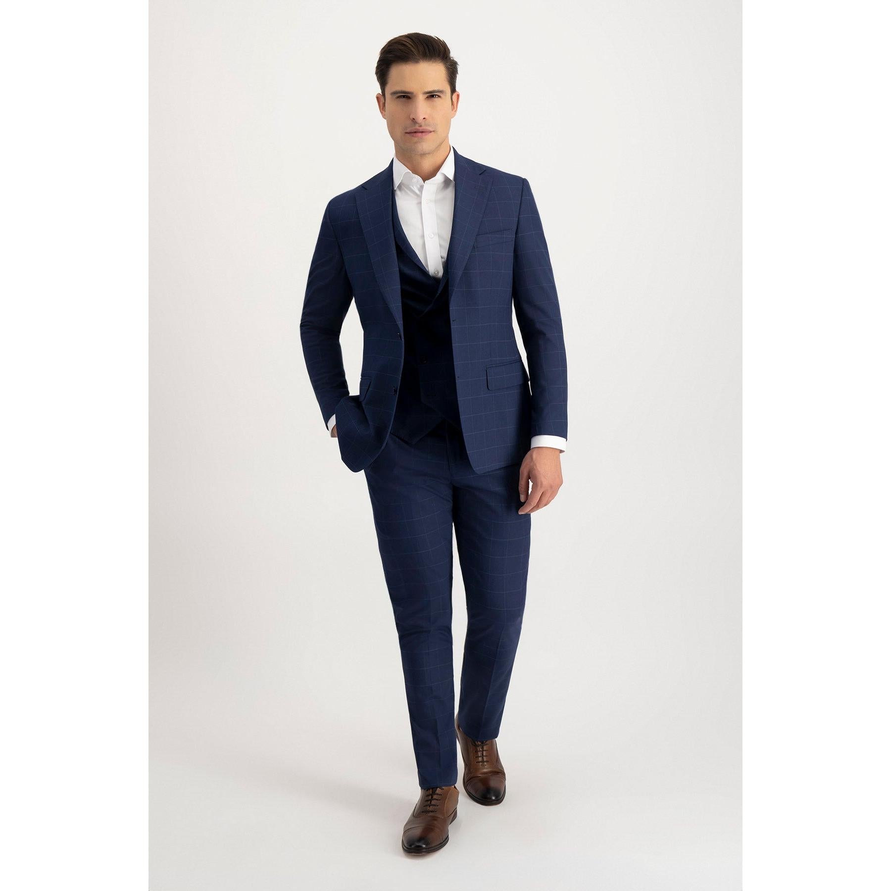 Formal Mens Suit Pieces Business Plaid Solid Notch Lapel Tuxedos Blazer+Vest+Pants