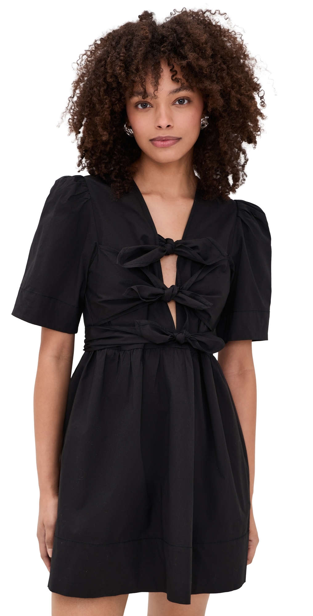 GANNI Stretch Cotton Mini Tie Strap Dress Black